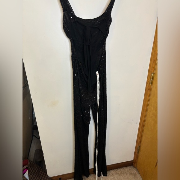 NWOT Lucy in the Sky Sequin Tie Back Black Stretch Pantsuit - Picture 4 of 8